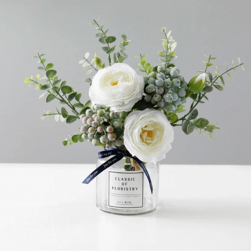 Elegant White Artificial Flowers with Greenery - Realistic Faux Floral